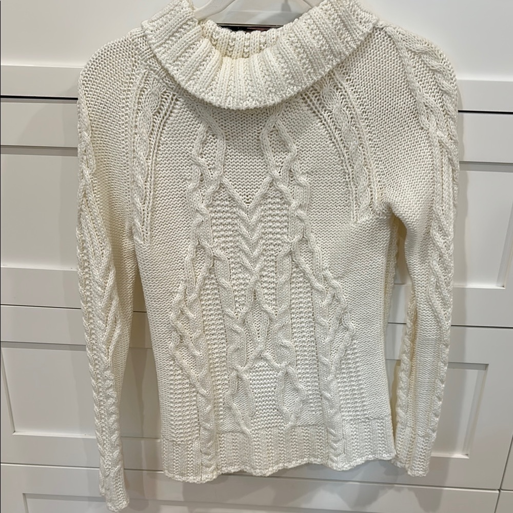 J. Crew Ivory Cable Knit Sweater with Chunky Turtleneck